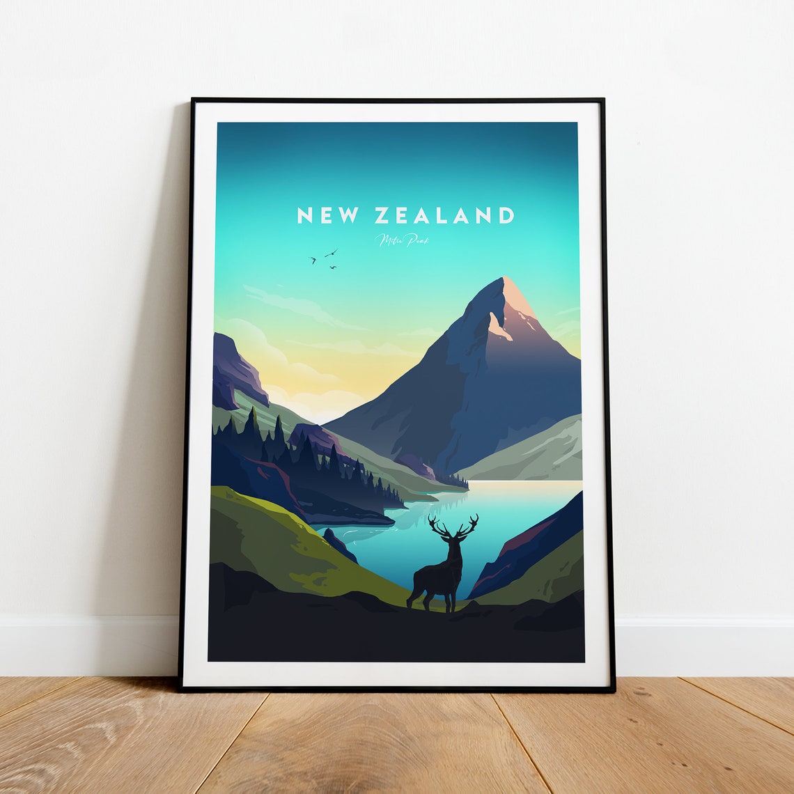 New Zealand Traditional Travel Print Mitre Peak New Zealand Print New Zealand Poster Mitre Peak Print Mitre Peak Poster - Image 2