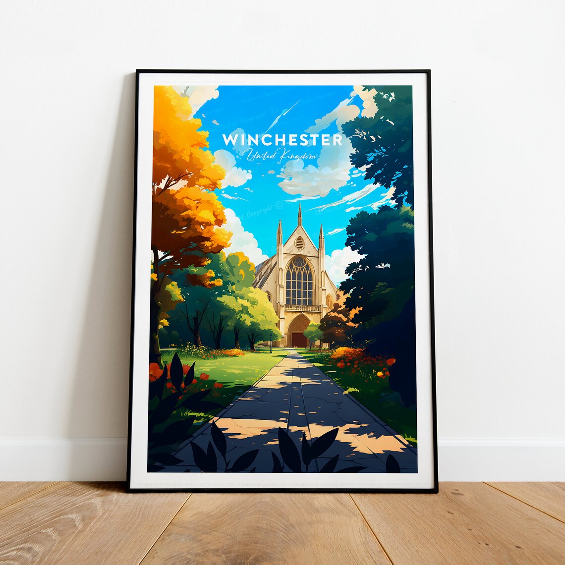 Winchester United Kingdom Cathedral Golden Autumn Garden Poster