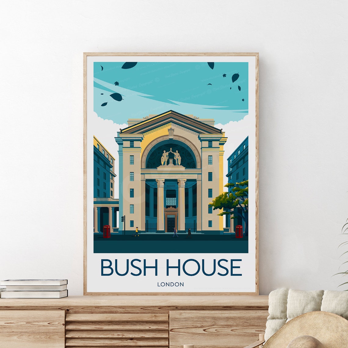 Bush House London Historic Building Travel Poster Caption Below