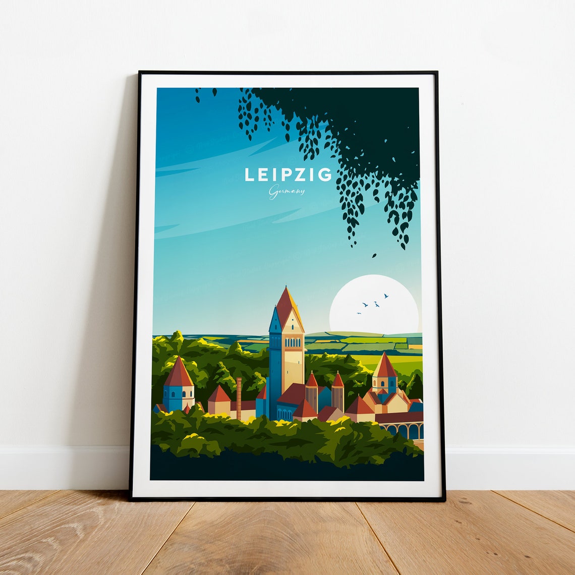 Leipzig Castle Towers Green Hills Traditional Germany Travel Poster - Image 2