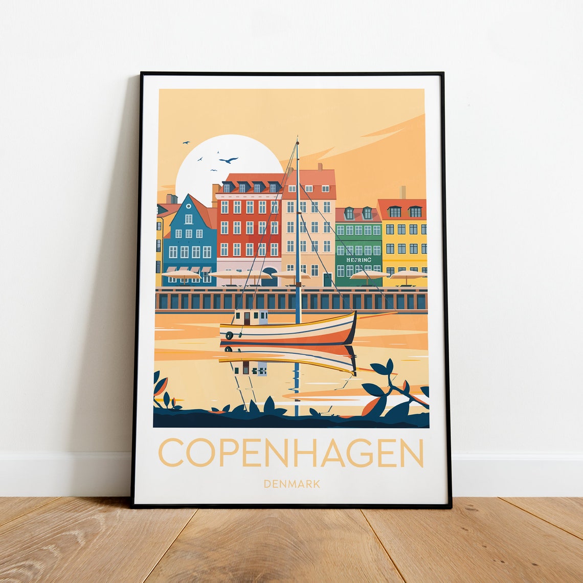 Copenhagen Denmark Nyhavn Waterfront Sunset Sailboat Scene Poster - Image 2