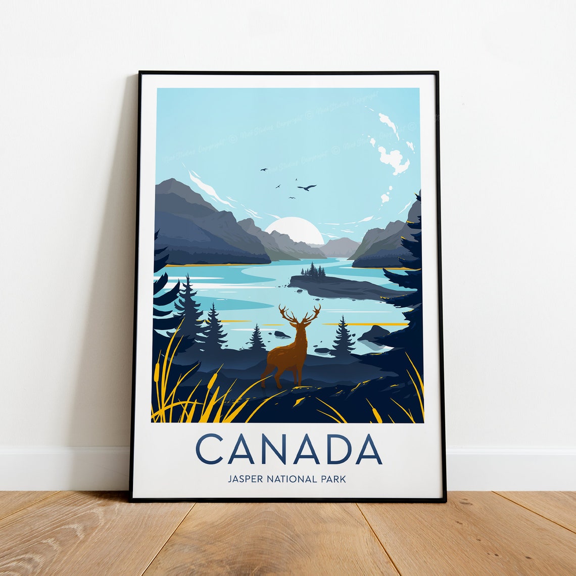 Jasper National Park Canada Elk Lake Mountains Travel Poster - Image 2