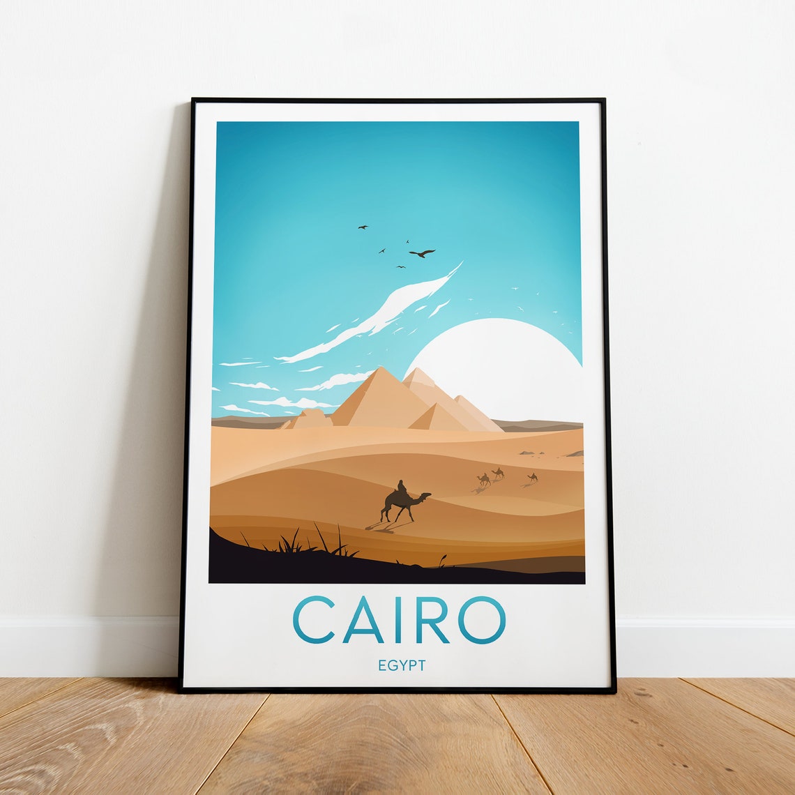 Cairo Egypt Pyramids Desert Camel Rider Sunset Travel Poster - Image 2