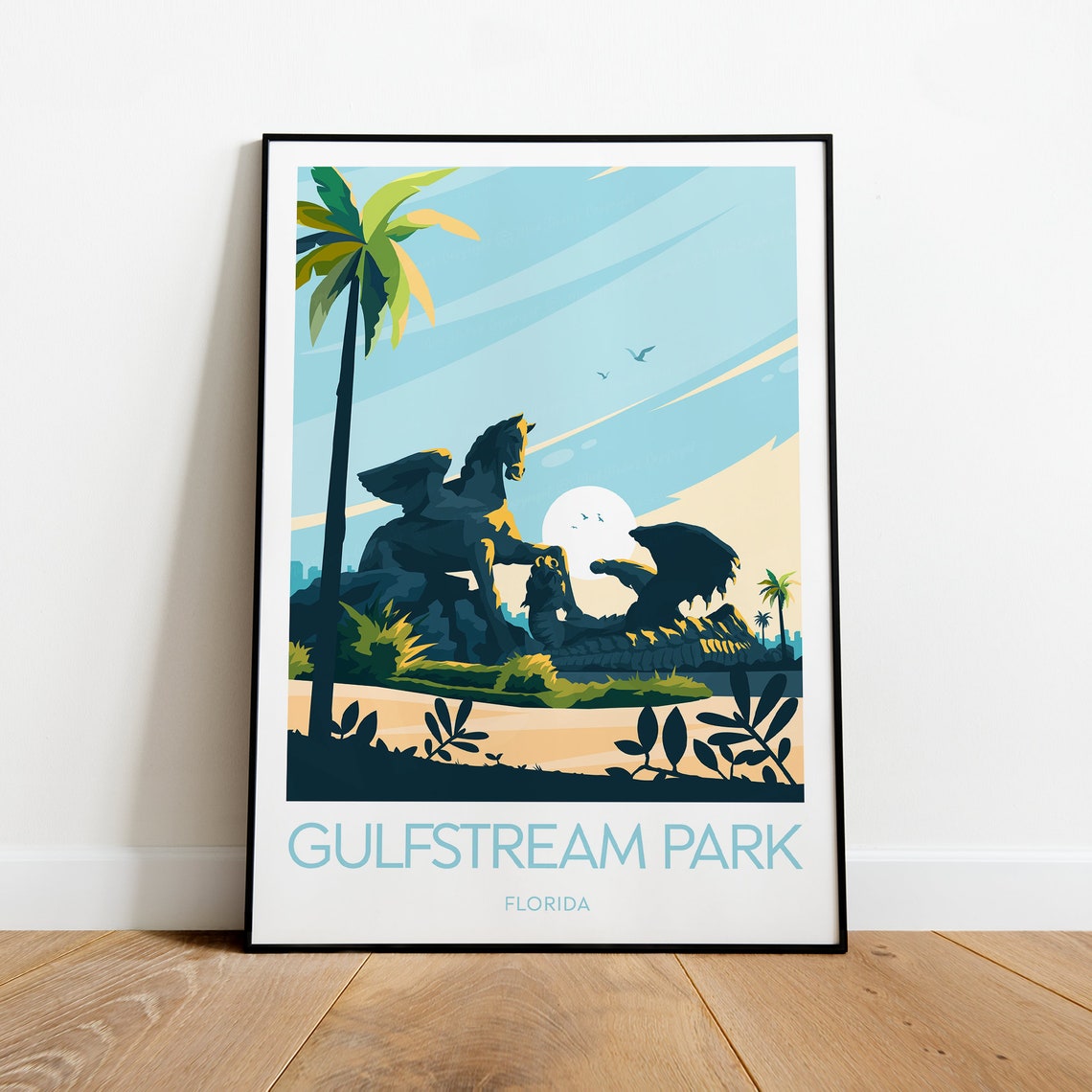 Gulfstream Park Florida Pegasus Statue Sunset Racing Travel Poster - Image 2