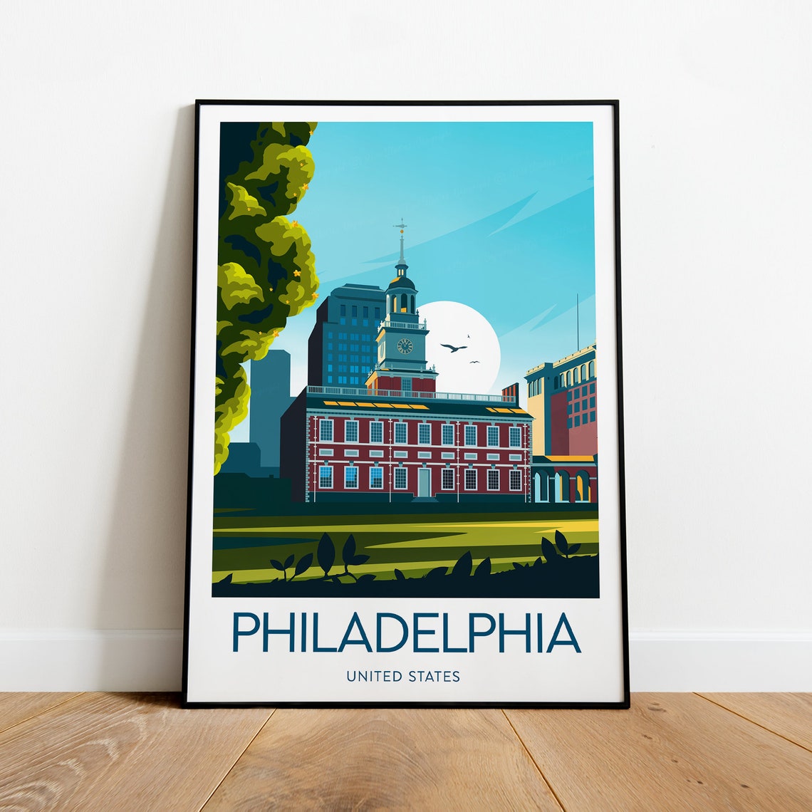 Philadelphia Independence Hall Clock Tower Skyline Travel Poster - Image 2
