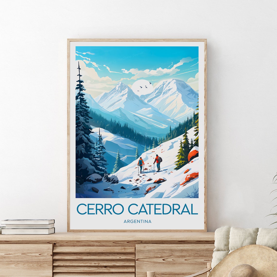 Cerro Catedral Argentina Snowy Mountain Hikers Winter Poster - Image 2