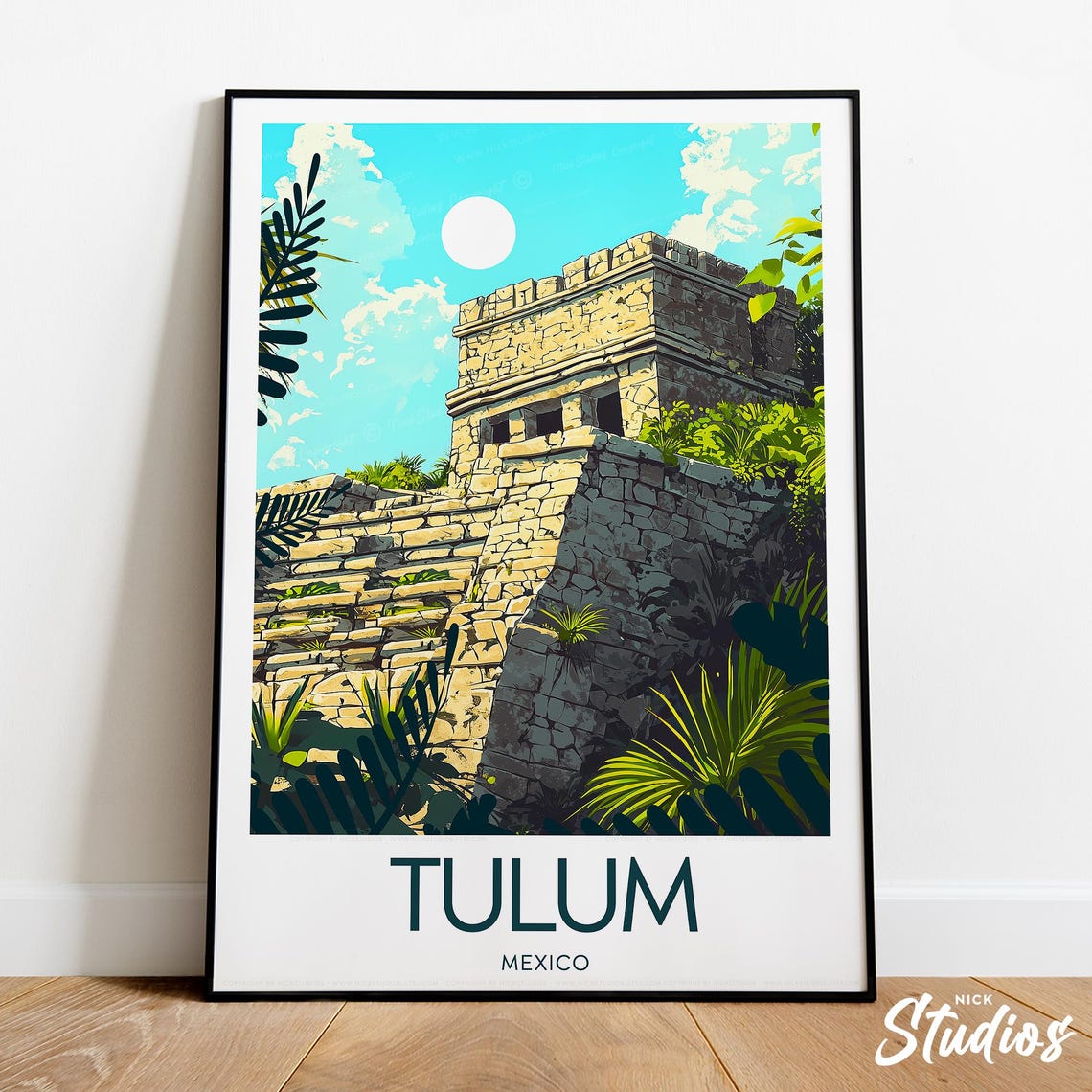 Tulum Mexico Ancient Mayan Stone Ruins Tropical Travel Poster