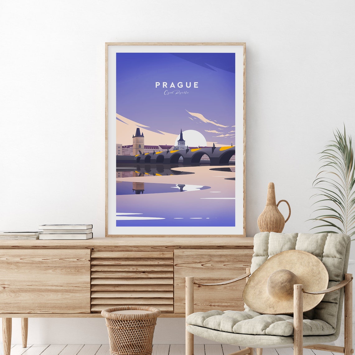 Prague Czech Republic Charles Bridge Dusk River Glow View Poster