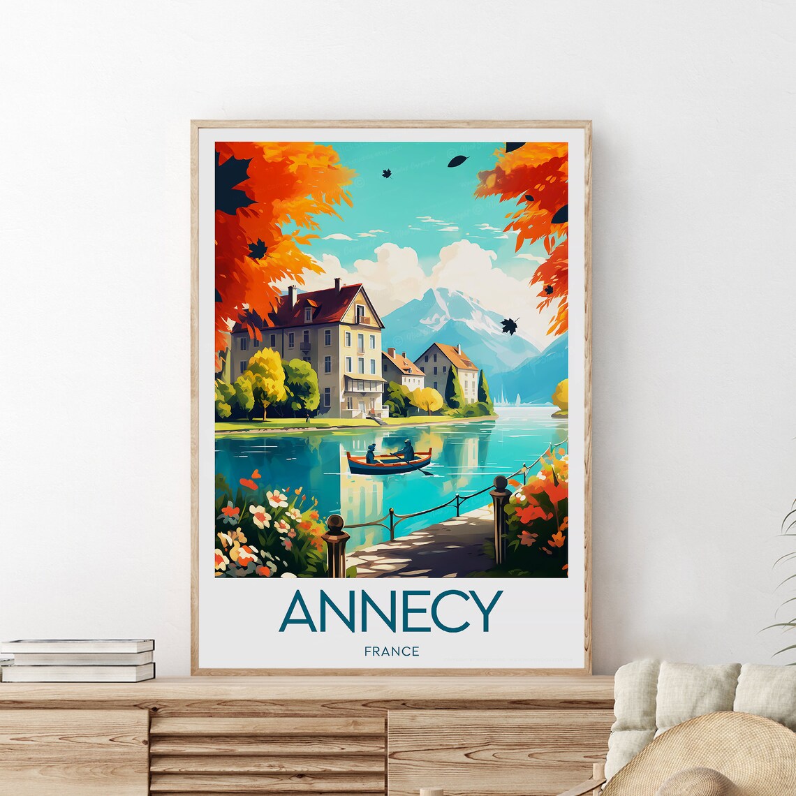 Annecy France Autumn Lake Boats Alpine Mountains Travel Poster - Image 2