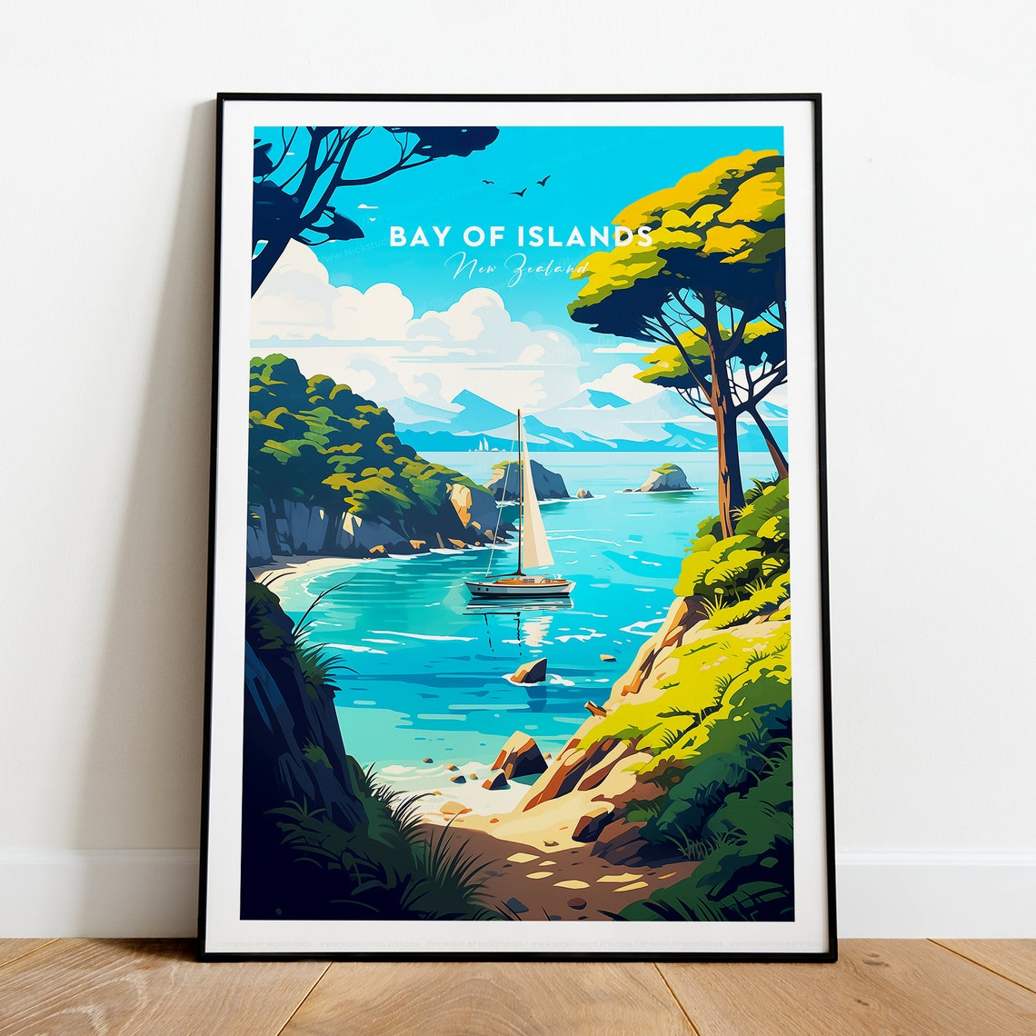 Bay Of Islands Traditional Travel Print New Zealand Bay Of Islands Island Poster Wedding Gift Birthday - Image 2