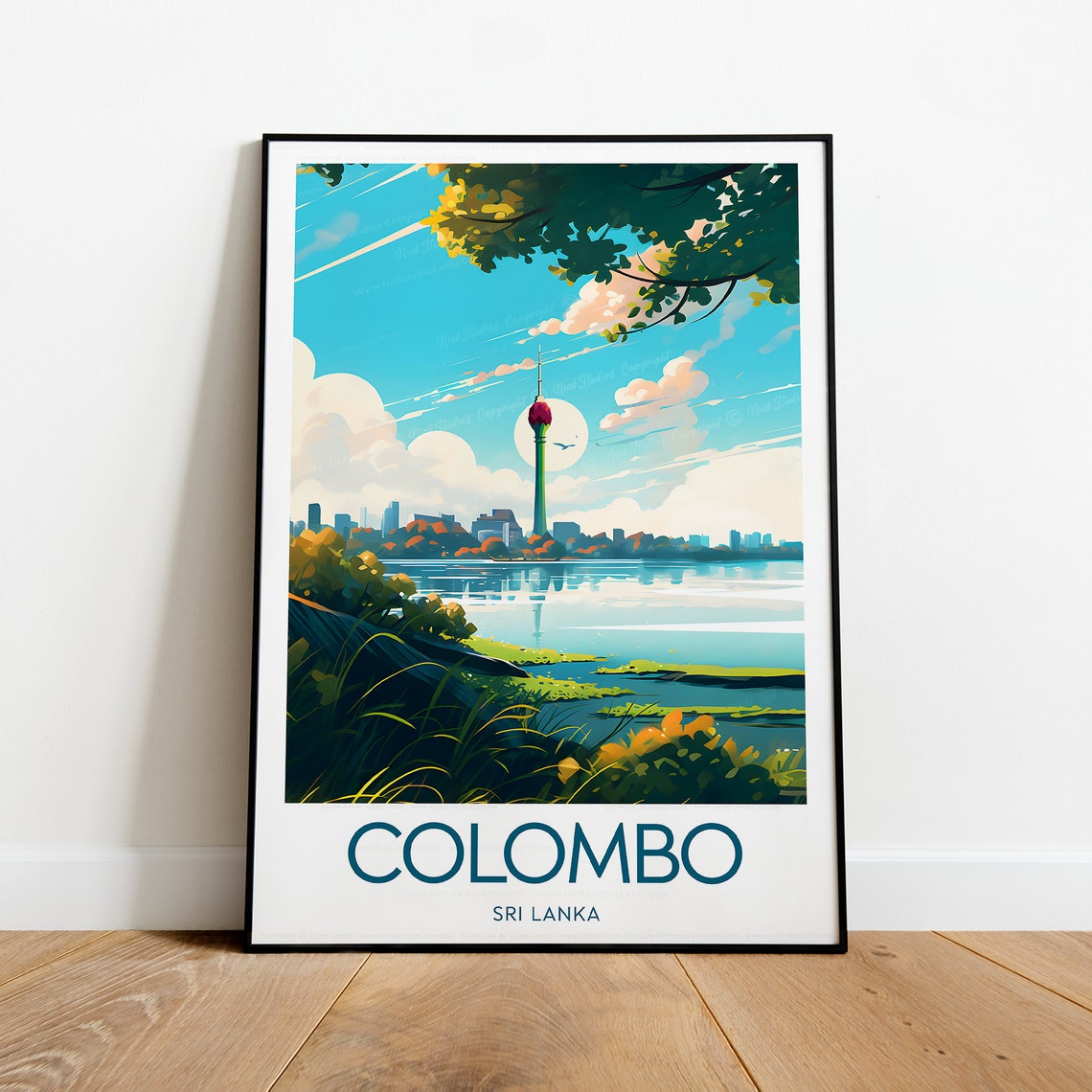 Colombo Sri Lanka Lotus Tower Skyline Lake Reflection Dusk Poster