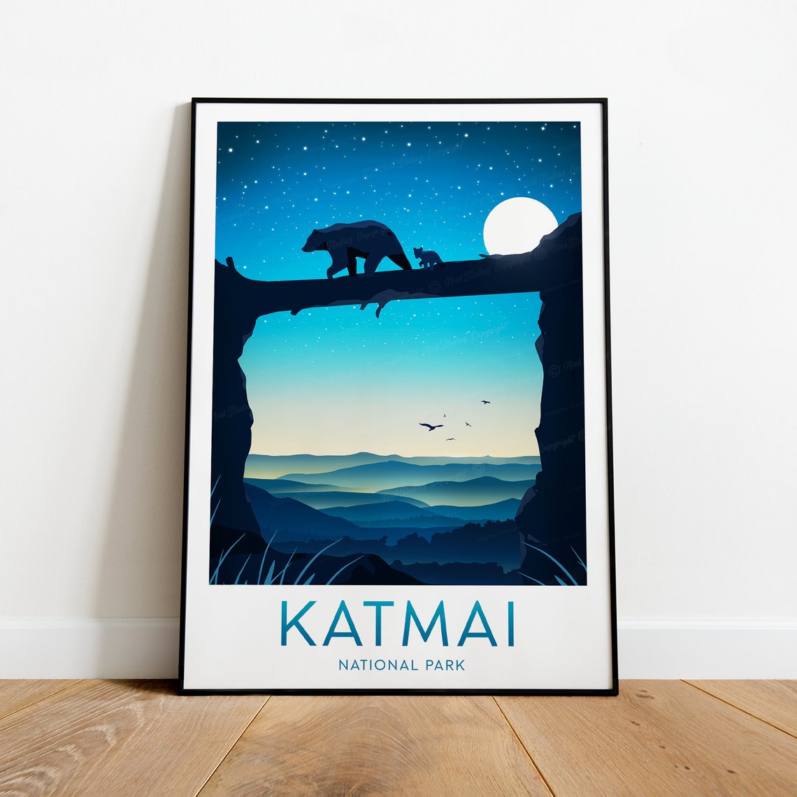 Katmai National Park Alaska Bear Cub Arch Moonlight Scenic Poster - Image 2