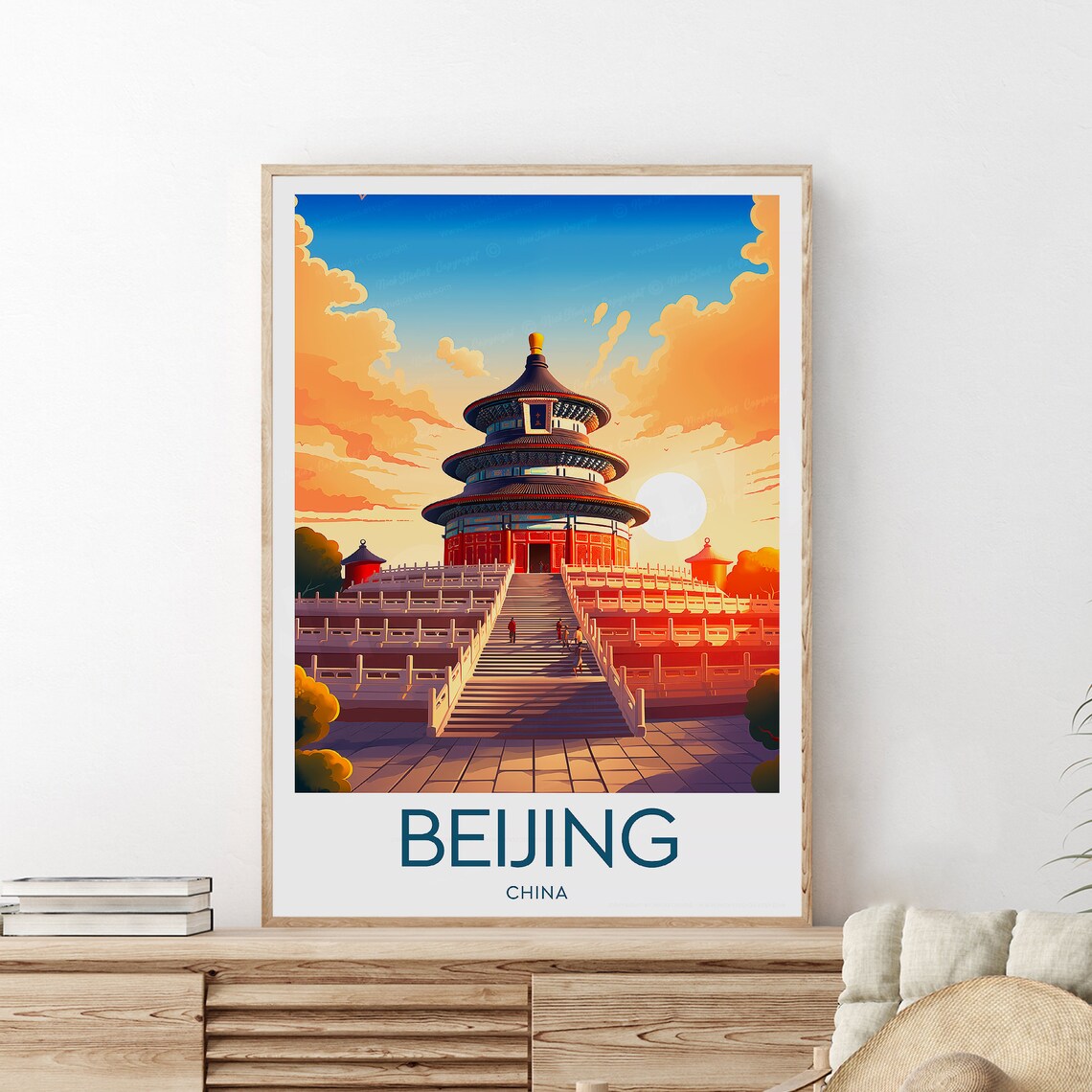 Beijing China Temple of Heaven Sunset Pagoda Steps Travel Poster