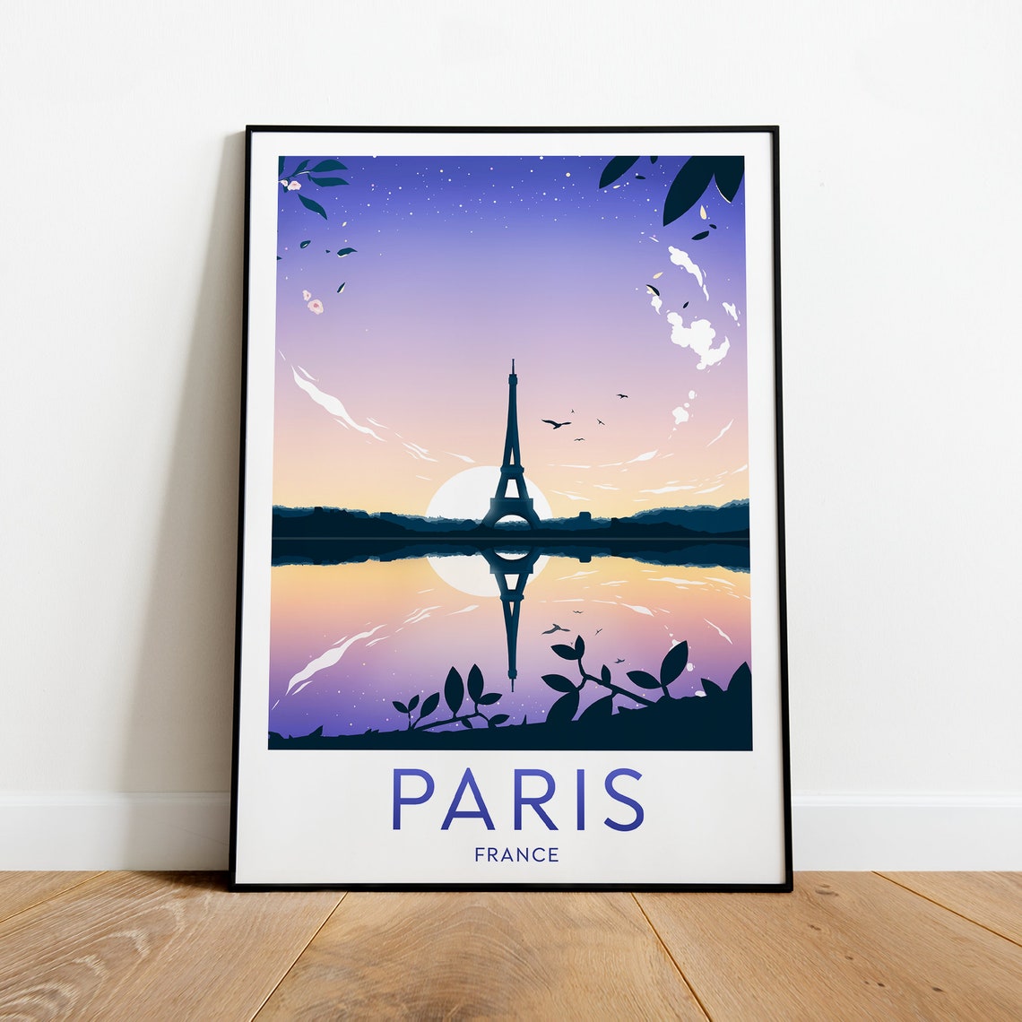 Paris France Eiffel Tower Violet Sunset Reflection Travel Poster - Image 2
