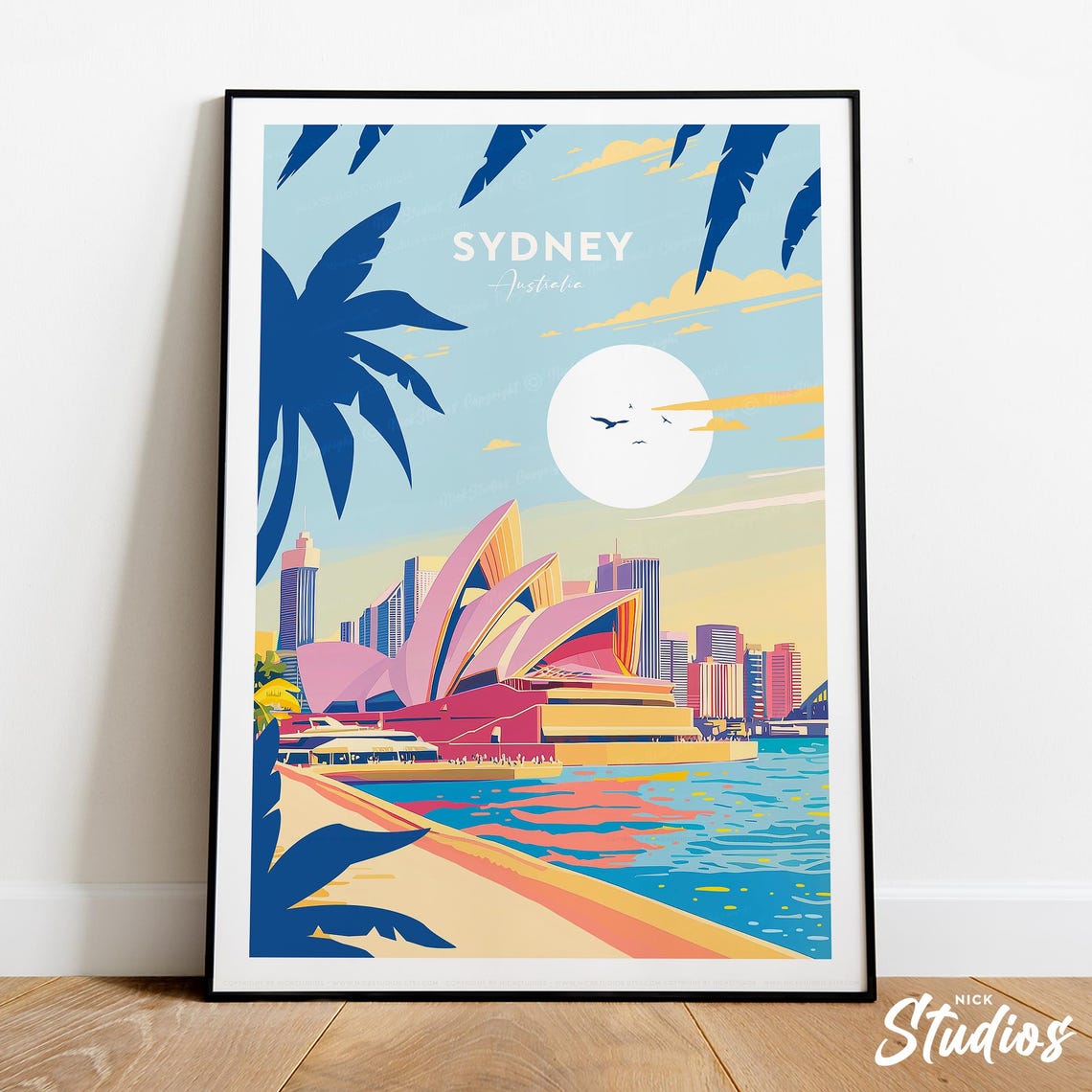 Sydney Opera House Retro Harbor Scene Australia Travel Poster