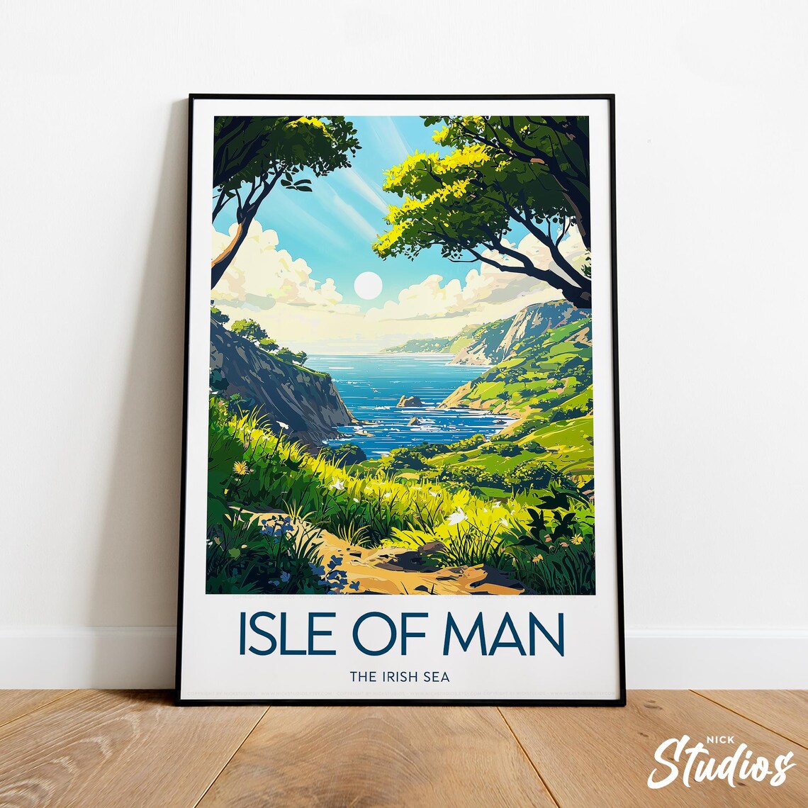 Isle Of Man Irish Sea Green Coastal Cliffs Vintage Travel Poster