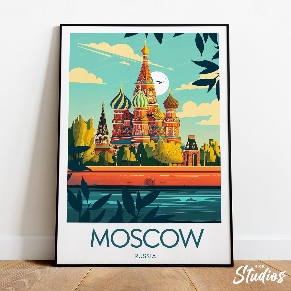 Moscow Russia St Basils Cathedral Domes Riverside Travel Print