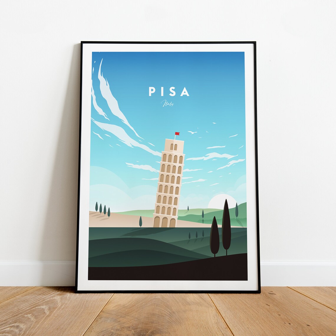 Pisa Italy Leaning Tower Cypress Tuscany Vintage Travel Poster - Image 2