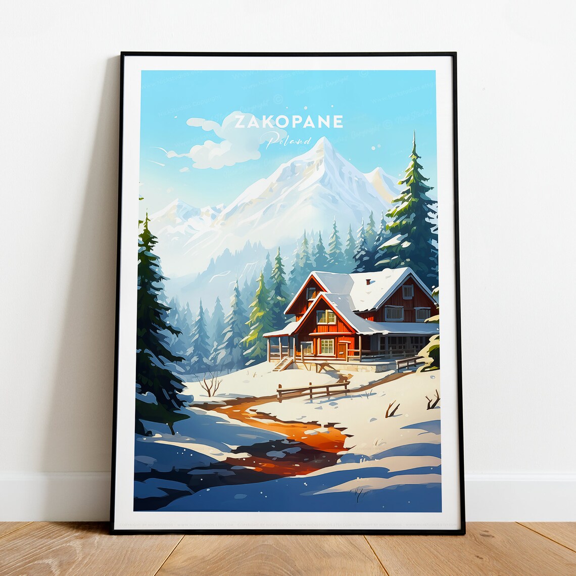 Zakopane Poland Winter Mountain Chalet Snow Covered Travel Poster