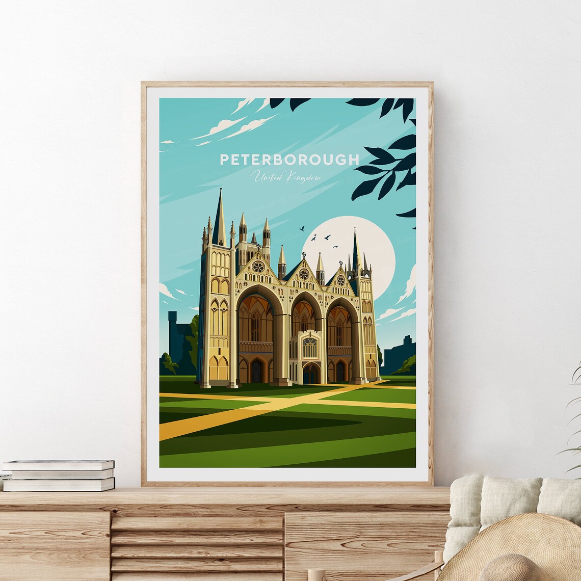 Peterborough United Kingdom Cathedral Landmark Travel Poster