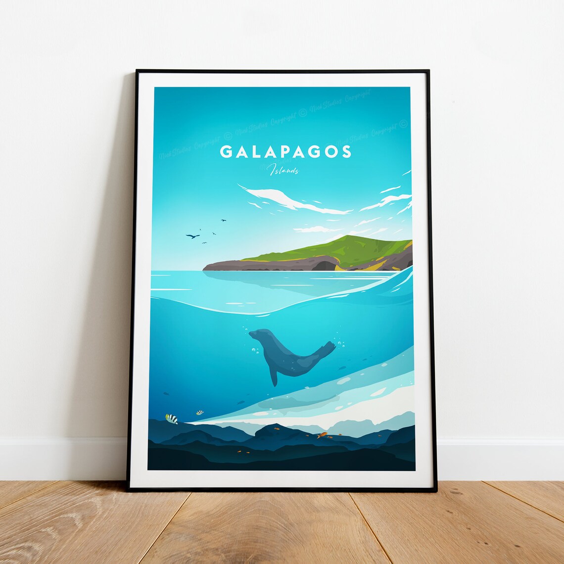 Galapagos Islands Swimming Sea Lion Underwater Ocean Scene Poster - Image 2