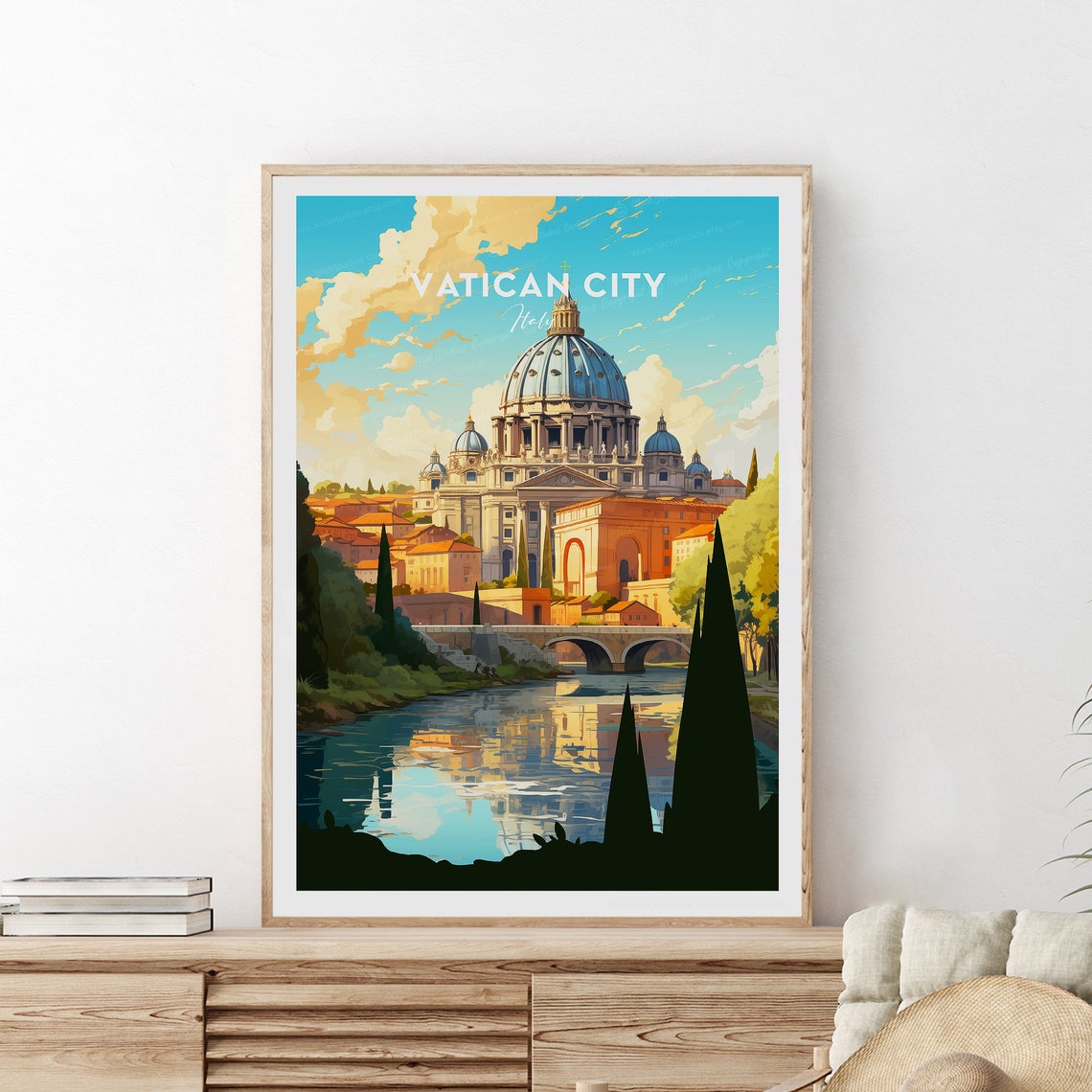 Vatican City Italy Saint Peters Basilica River View Travel Poster - Image 2