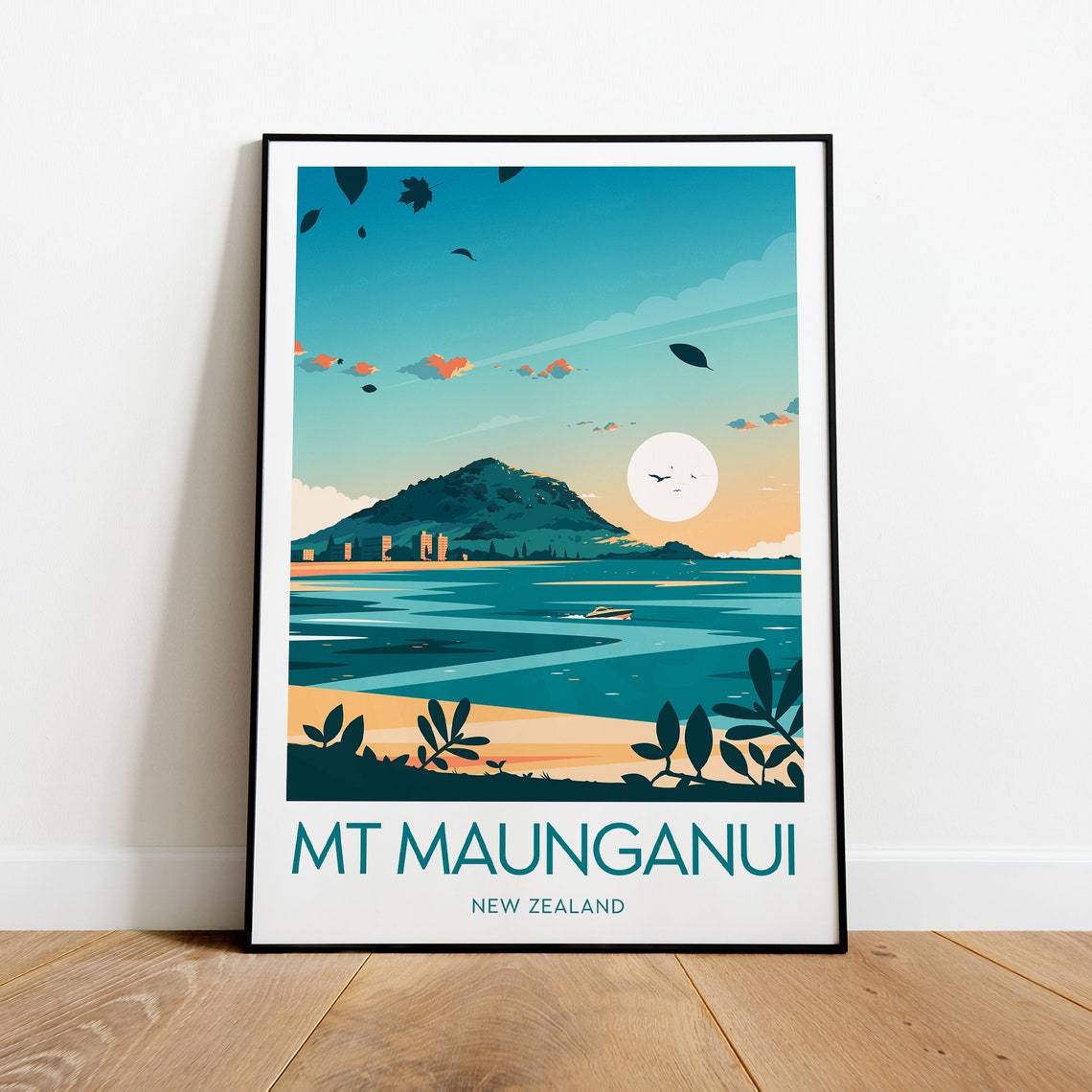 Golden Mount Maunganui New Zealand Beach Sunset Surf Scene Poster - Image 2