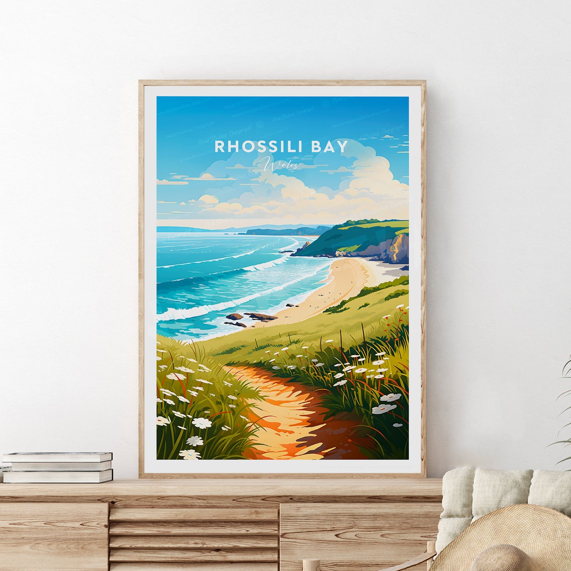 Rhossili Bay Wildflower Path down to the Beach in Wales Poster