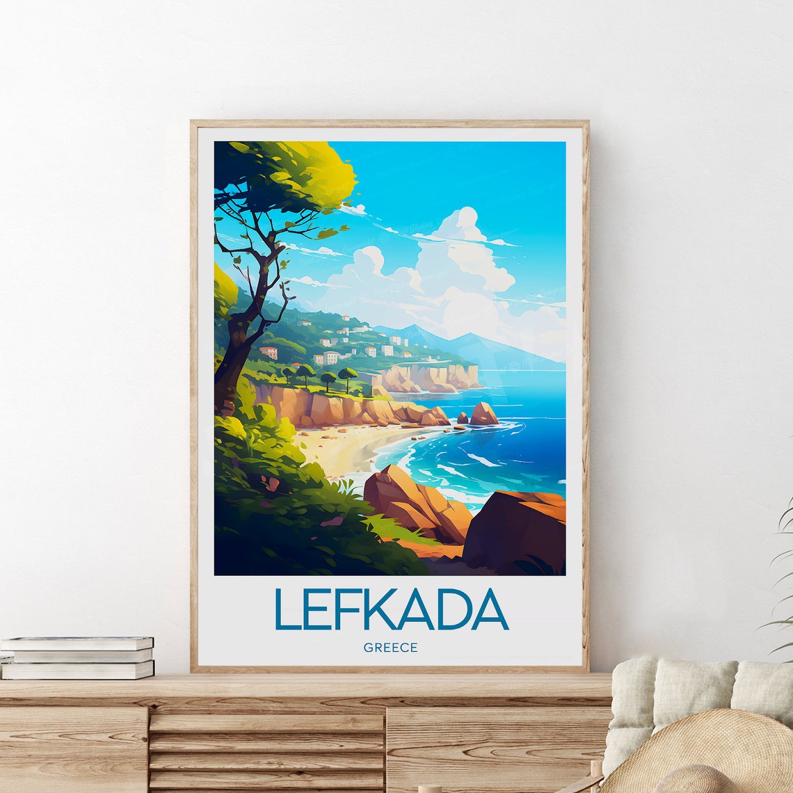 Lefkada Greece Island Cliffs Beach Coastal Bay Travel Poster - Image 2
