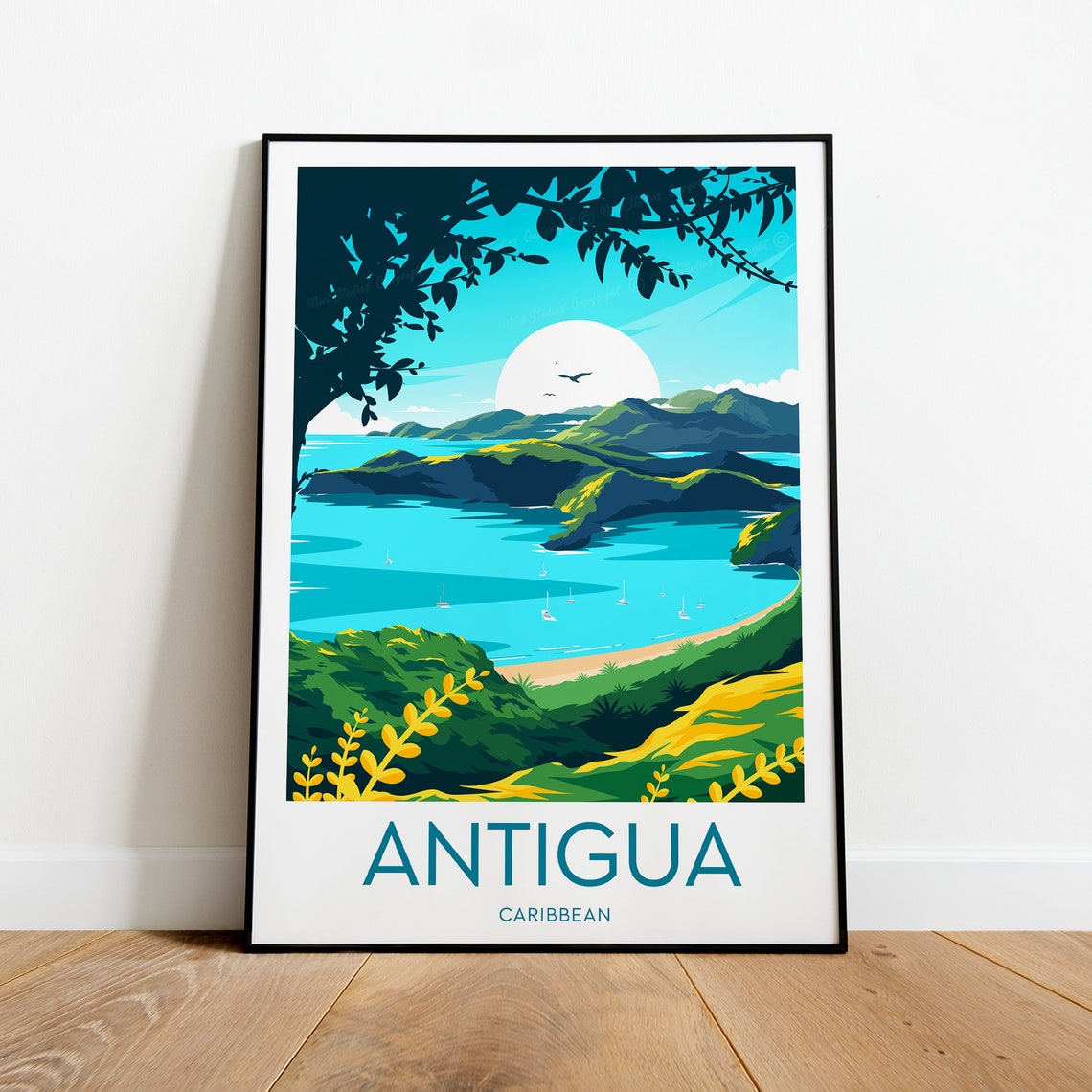 Antigua Caribbean Tropical Bay Vintage Travel Poster Artwork - Image 2