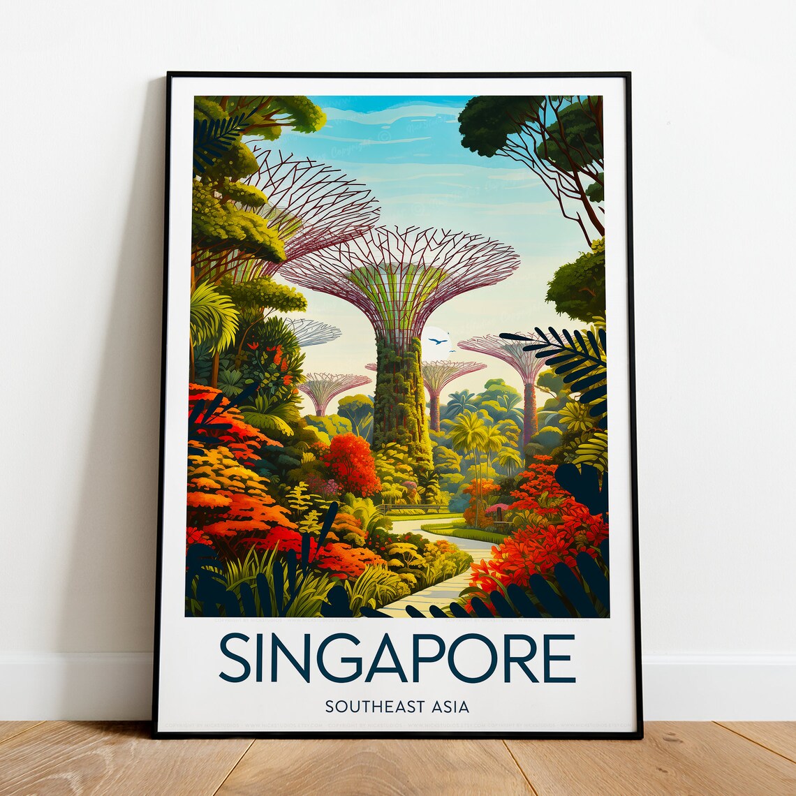 Singapore Supertrees Gardens by the Bay Tropical Garden Travel Poster