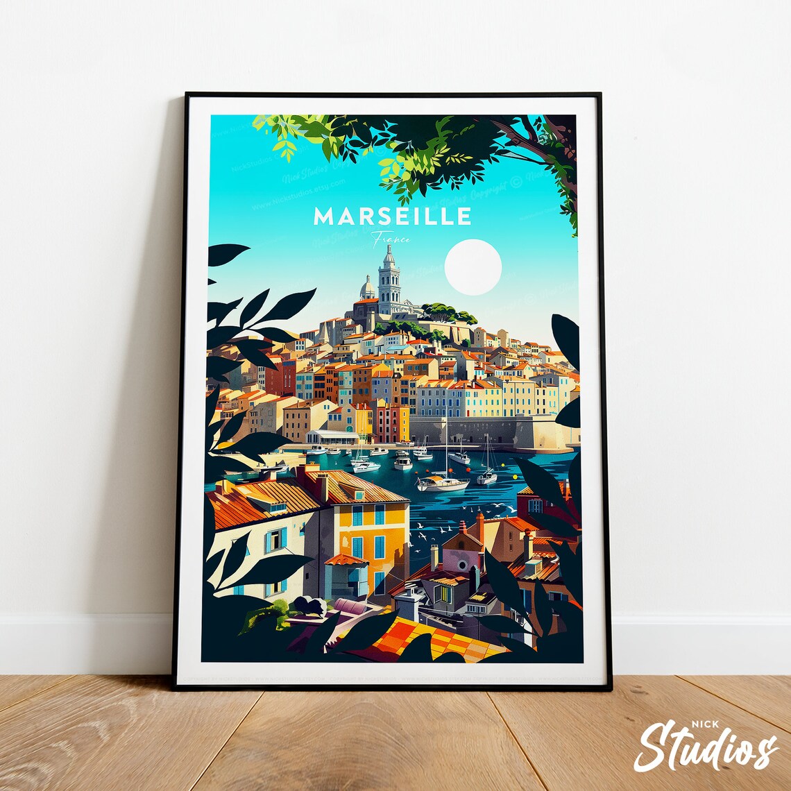 Marseille France Harbor Boats Basilica Hill Mediterranean Poster