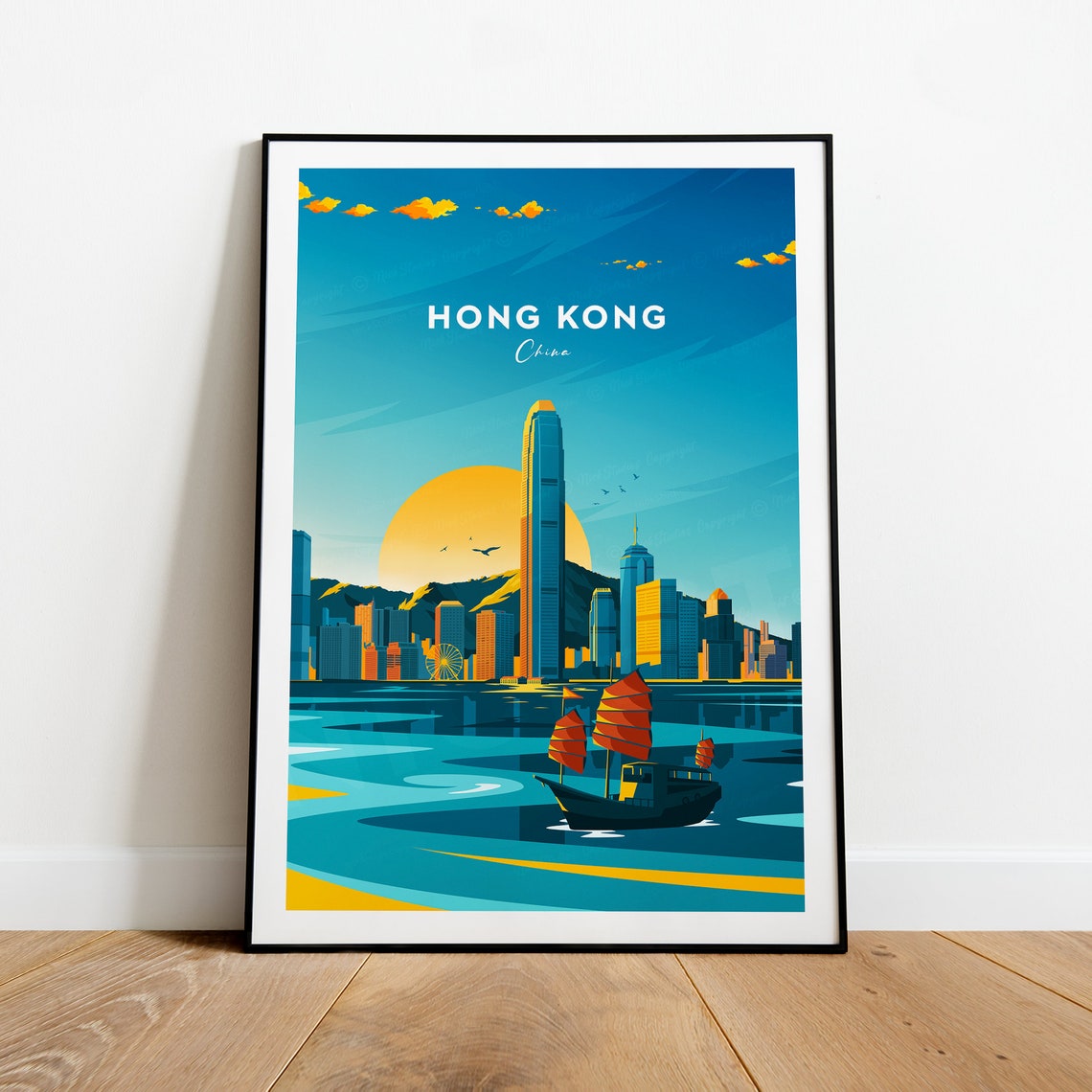 Hong Kong China Harbor Skyline Vintage Travel Poster Artwork - Image 2