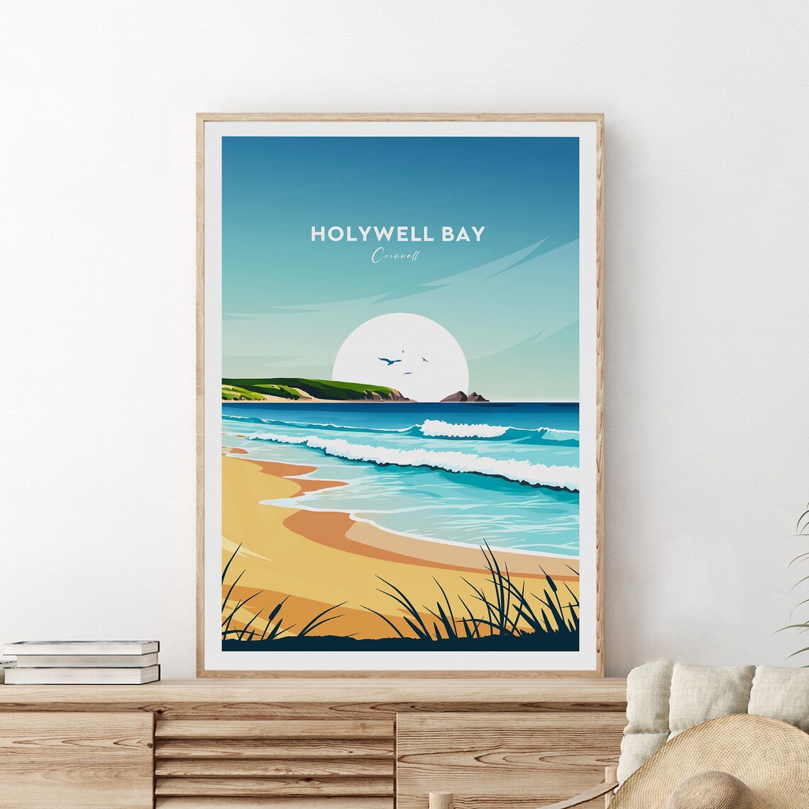 Holywell Bay Cornwall Golden Beach Surf Vintage Travel Poster