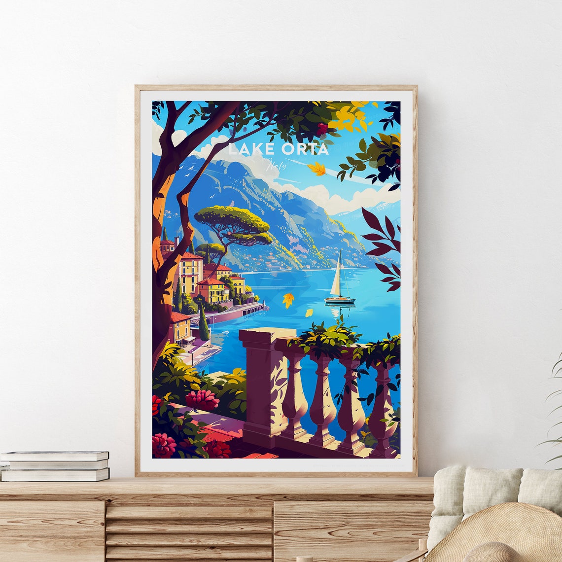 Lake Orta Italy Balcony View With Sailboat and Mountains Poster - Image 2