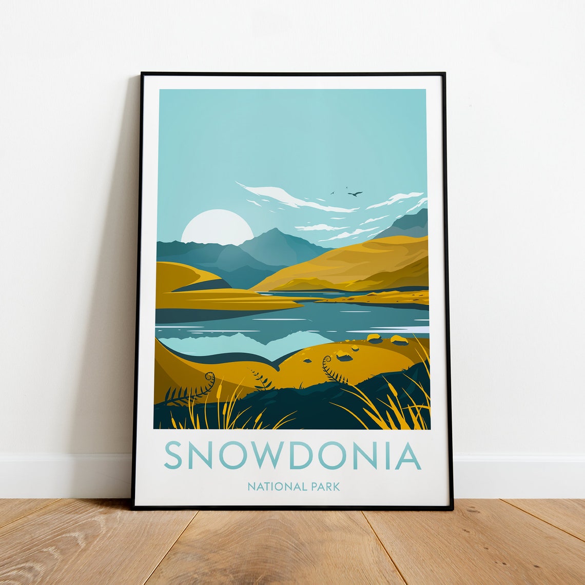 Snowdonia National Park Welsh Mountains Golden Lake Travel Poster - Image 2