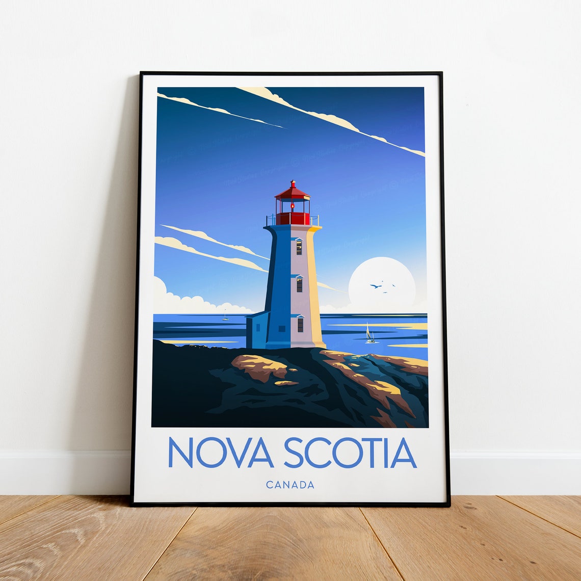 Nova Scotia Canada Red-Topped Lighthouse Coast Travel Poster