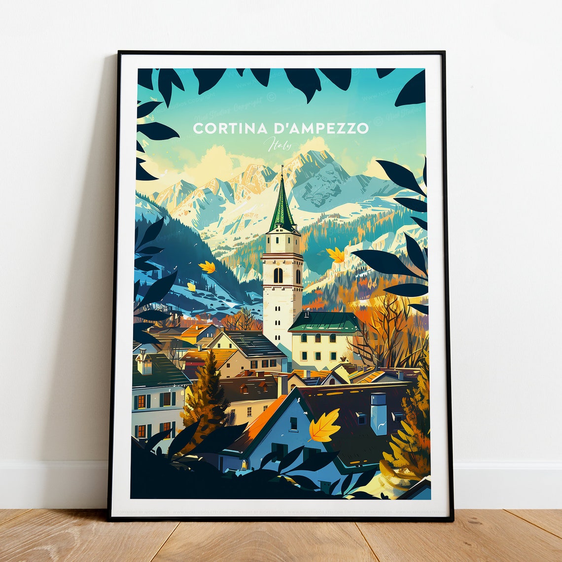 Cortina dAmpezzo Italy Mountain Town Header Dolomites View Poster