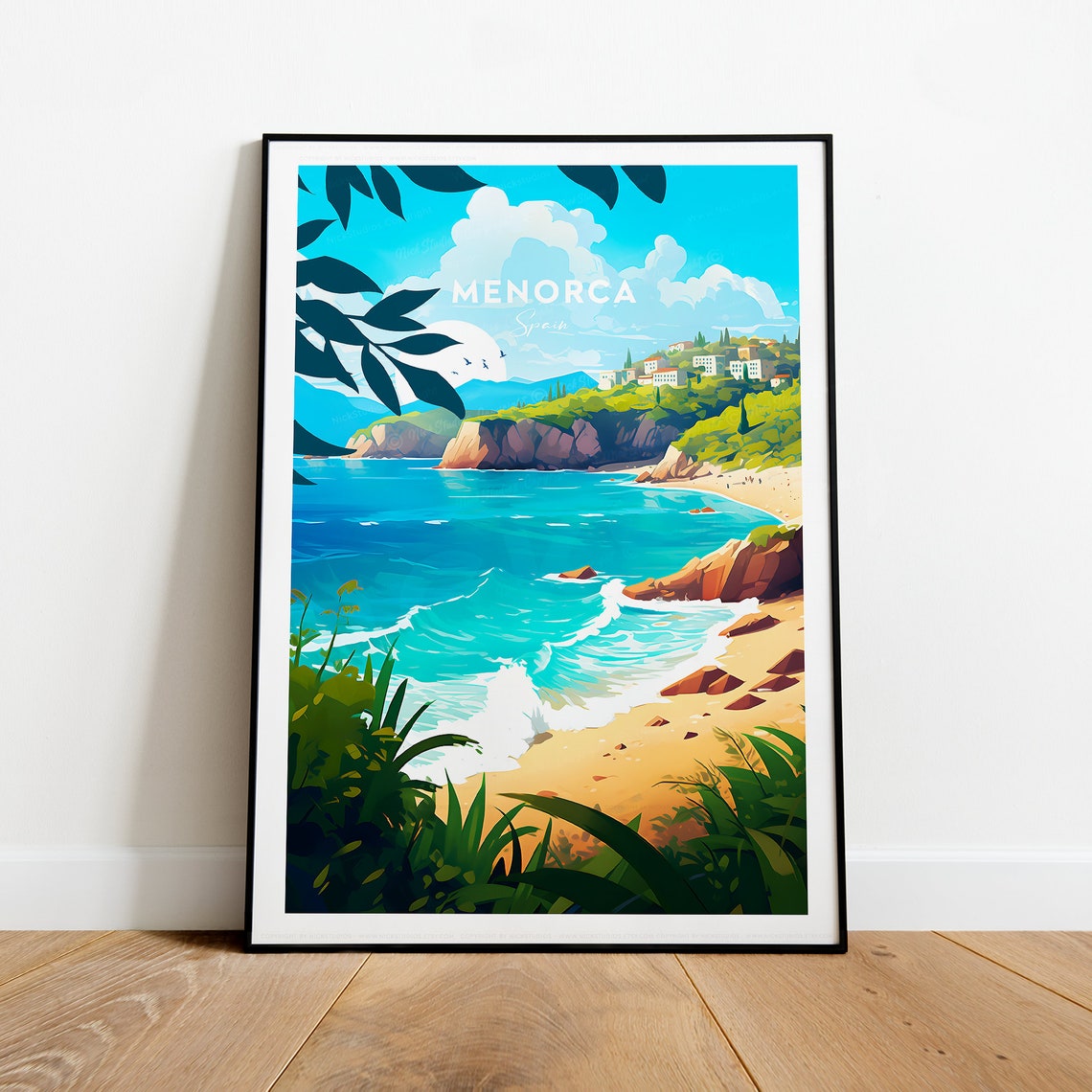 Menorca Spain Turquoise Cove With Cliffs And Sandy Beach Poster
