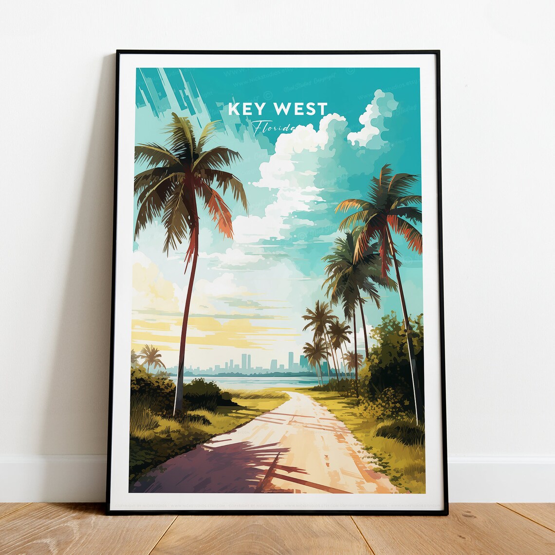 Key West Florida Tropical Palm Road Vintage Travel Poster Art