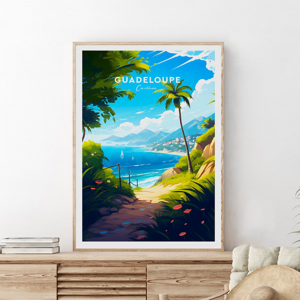 Guadeloupe Caribbean Tropical Bay Palm Trees Island View Travel Poster - Image 2
