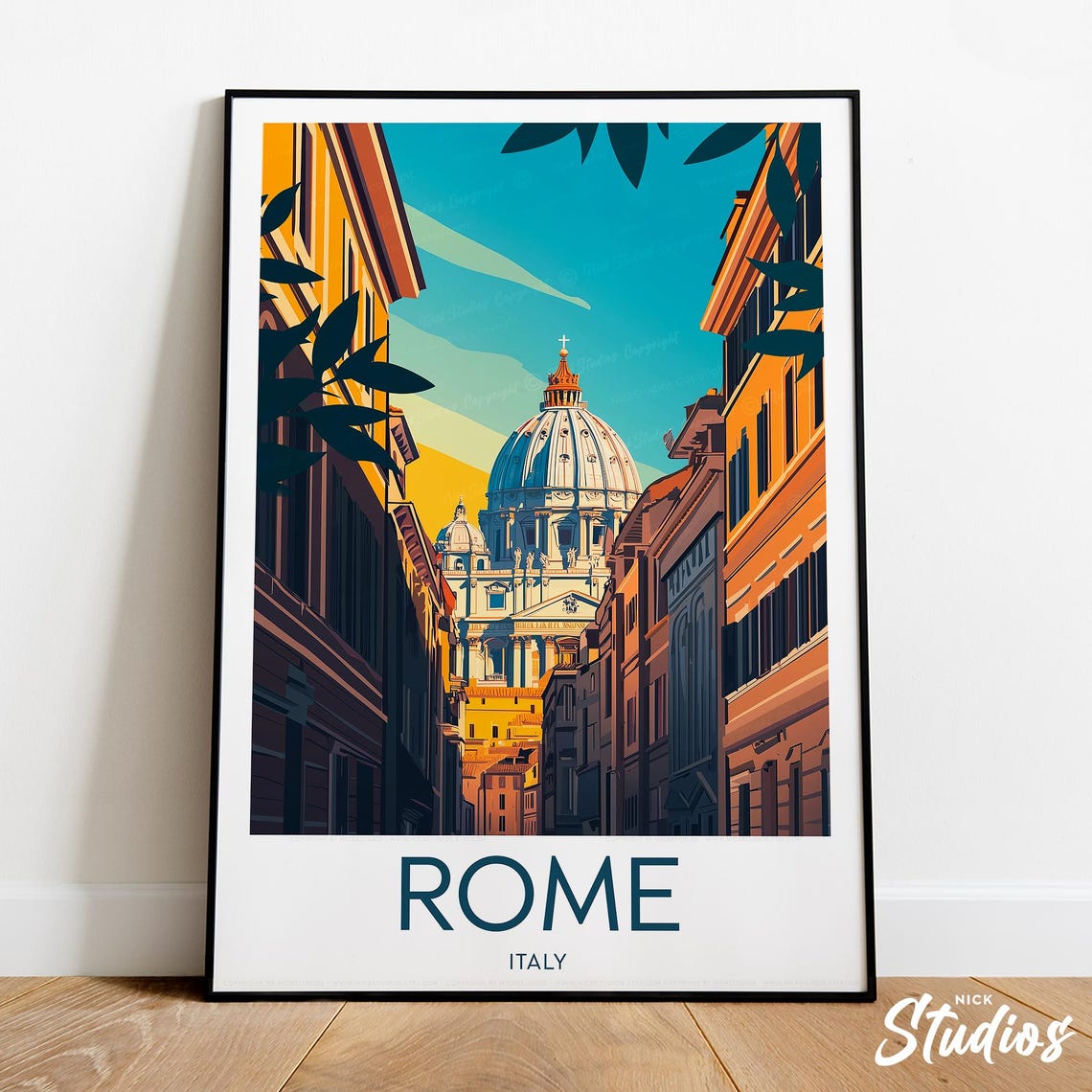 Rome Italy Saint Peter Basilica Street Vintage Travel Poster Art