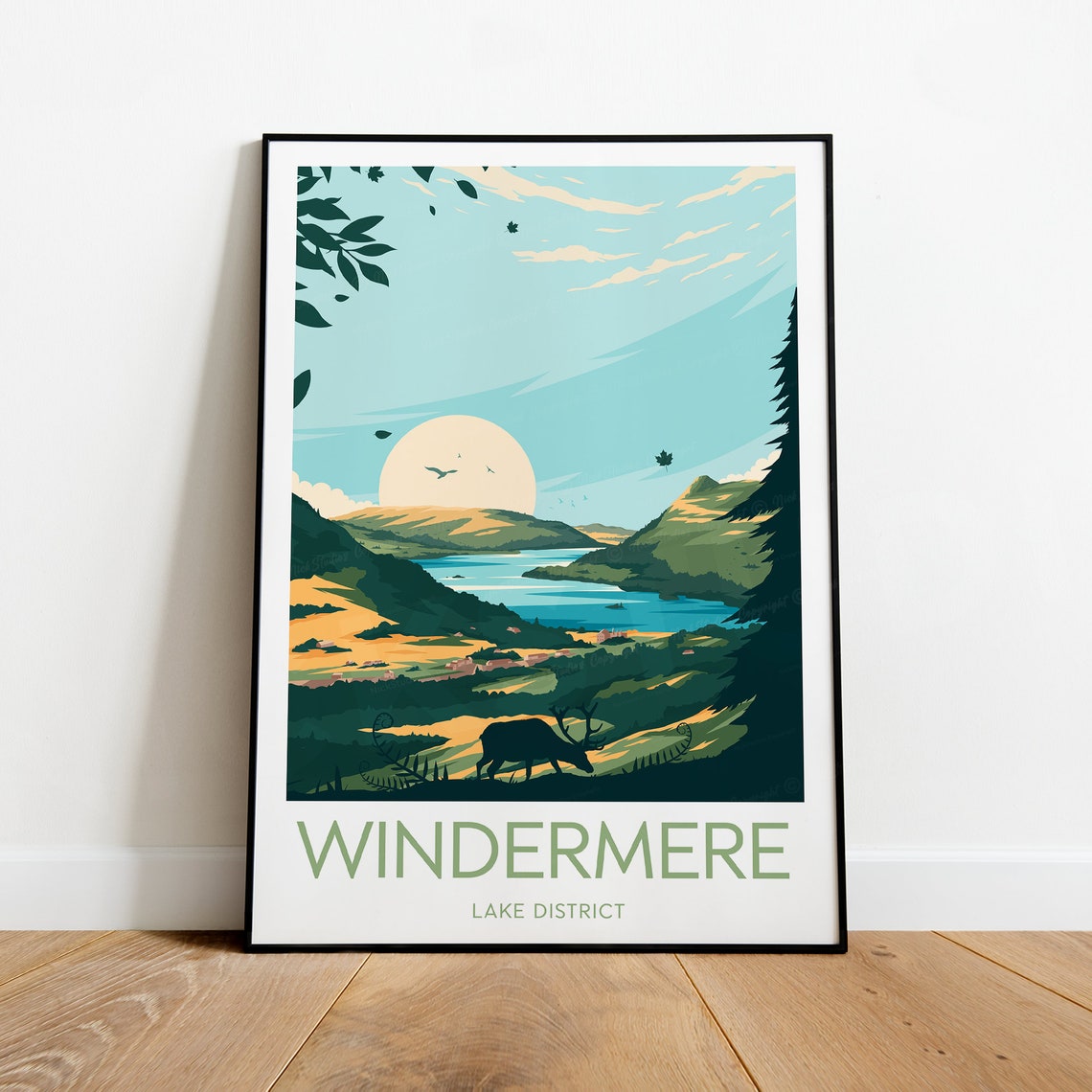 Windermere Lake District England Sunrise Deer Scenic Travel Poster - Image 2