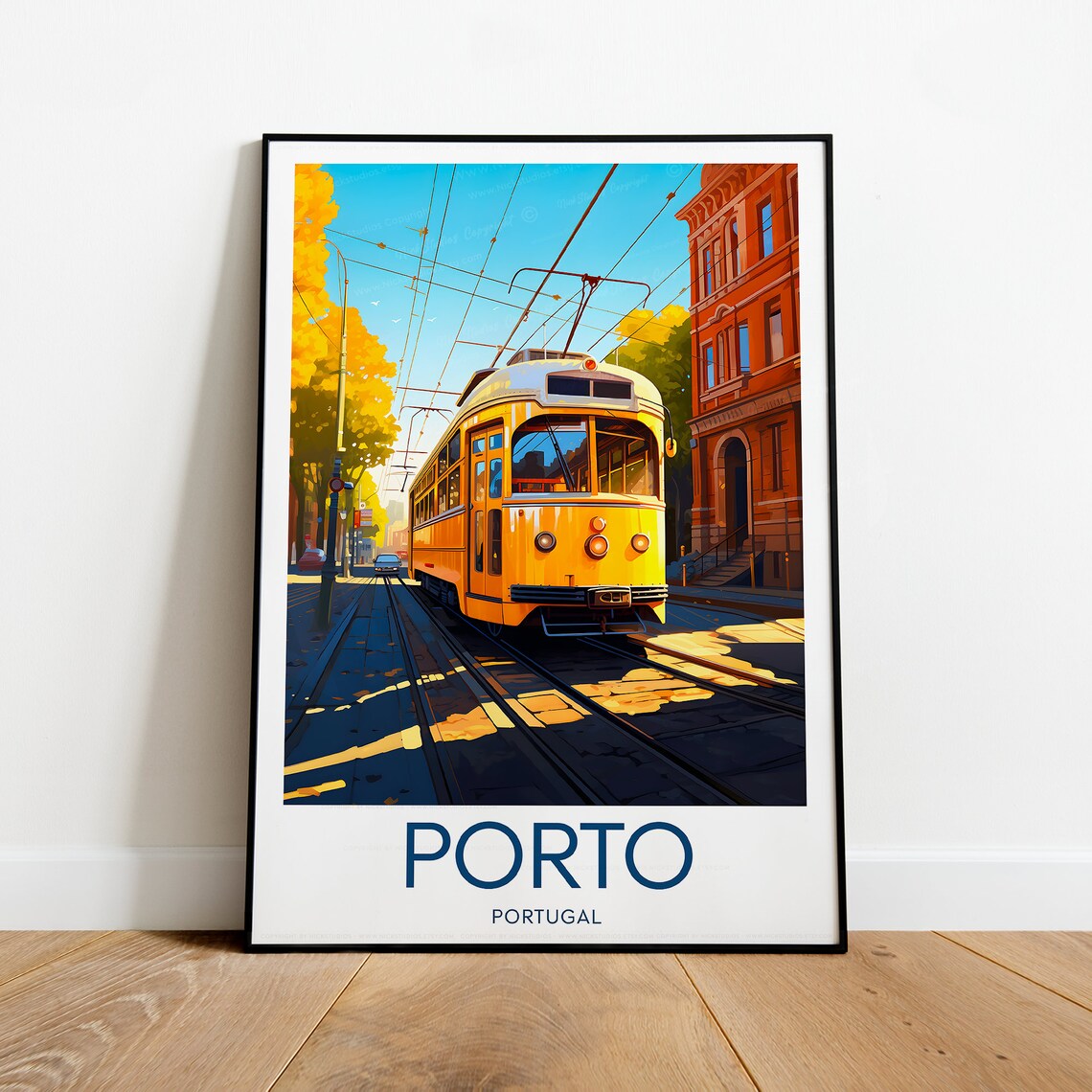 Porto Portugal Classic Yellow Tram Historic City Street Travel Poster - Image 2