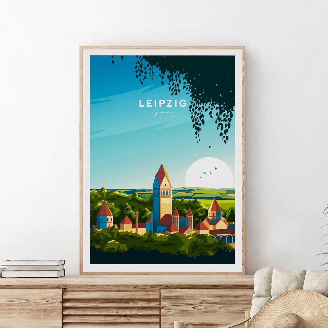 Leipzig Castle Towers Green Hills Traditional Germany Travel Poster