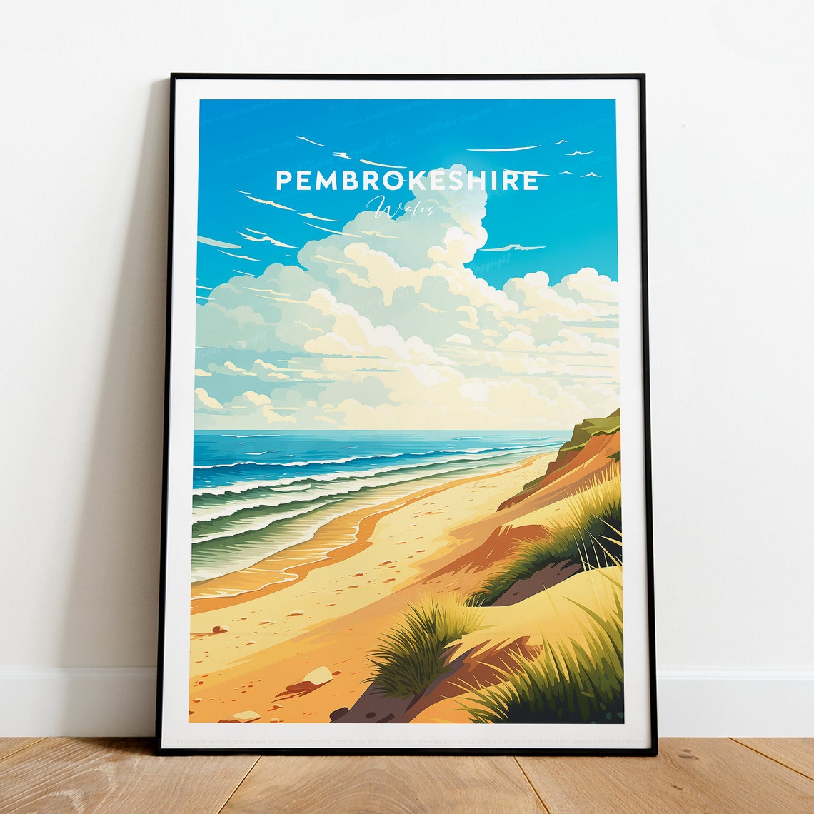 Pembrokeshire Wales Golden Sandy Beach Dunes Coastal Travel Poster - Image 2