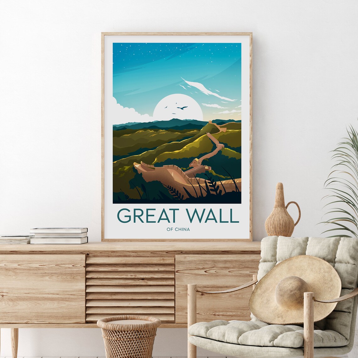 Great Wall of China Sunrise Mountain Ridge Landmark Travel Poster