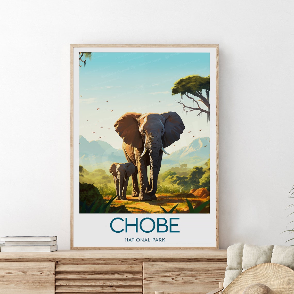 Chobe National Park Botswana Elephant Calf Savanna Safari Poster - Image 2