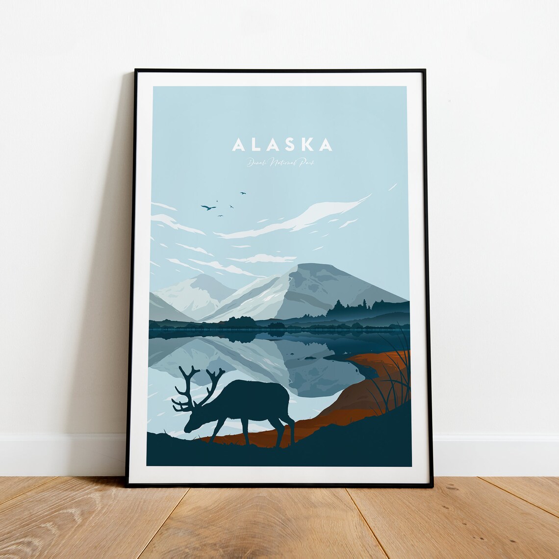 Alaska Denali National Park Caribou Mirror Lake Travel Poster - Image 2