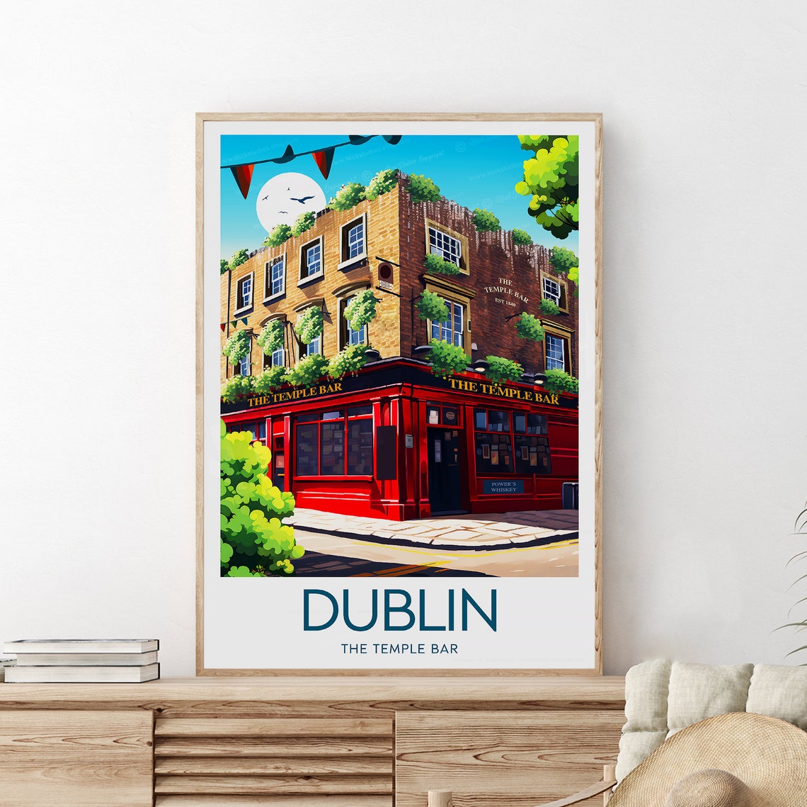 Dublin Ireland The Temple Bar Historic Pub Daytime Travel Poster